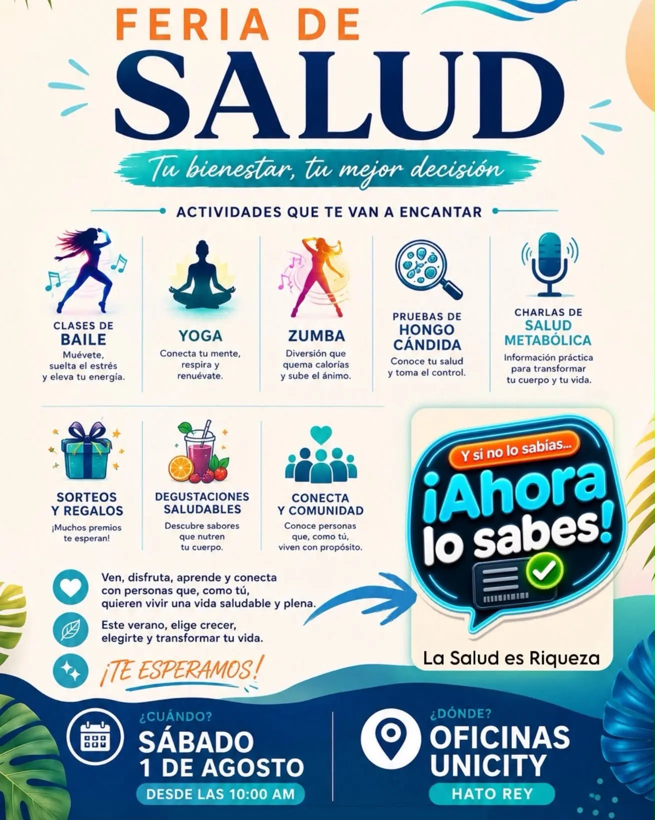 Anuncio de una feria de salud de La Salud es Riqueza